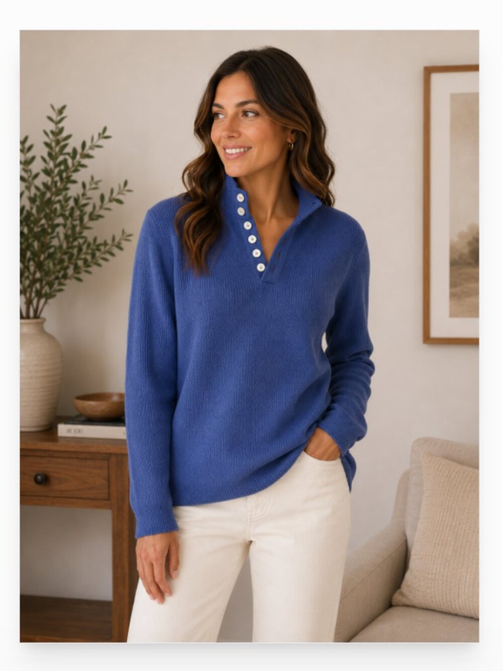 Molly's women's M purple/blue split neck pop collar wooden button sweater NWOT